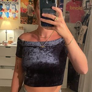 Blue Velvet Off the Shoulder Crop Top